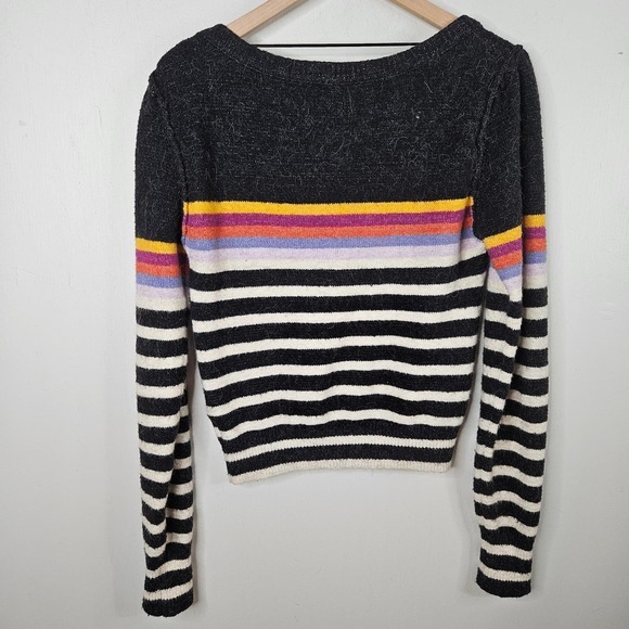 Free People Complete Me Alpaca Mohair Retrop Stripe Sweater XS Black Ivory‎ - Picture 6 of 9